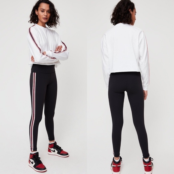 TNA Pants - Tna Black Atmosphere Red & White Stripe Full Leggings